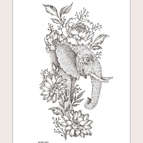 Floral Elephant Temporary Tattoo - Picture 2 of 2